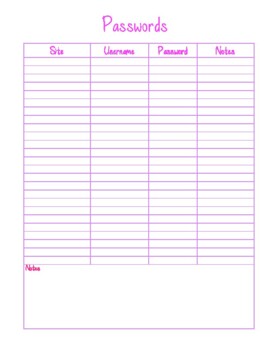 Password and Contact Log for planner by Mrs A in VA | TPT