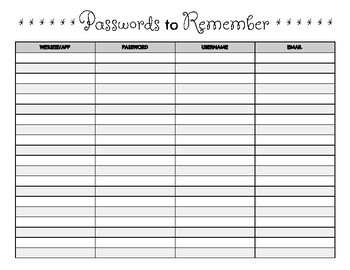 Passwords to Remember by Littles and Literacy | TPT