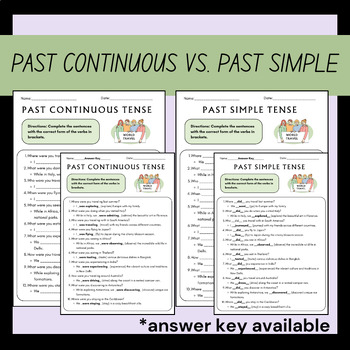Preview of Past Continuous vs Simple Language Arts Grammar Worksheet for 4th Grade