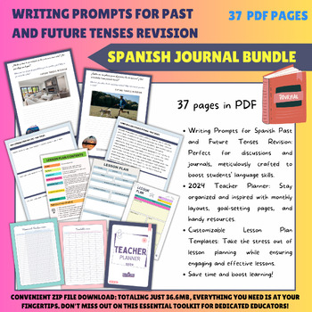 Preview of Spanish Past & Future Tenses Revision + Teacher Planner + Lesson Plan Templates