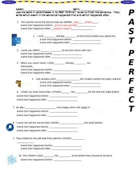 Preview of Past Perfect tense made easy! Great for ESL!