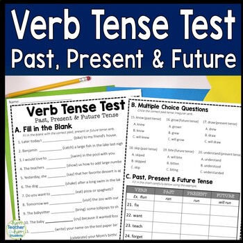 Preview of Past, Present, and Future Tense Verb Test | Two-Page Verb Tense Quiz