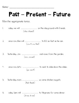 Past Present Future Worksheets by Kids and Coffee | TPT