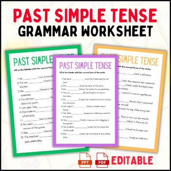 Preview of Past Simple Tense: A Fundamental Grammar Worksheet for All Learners (Editable)