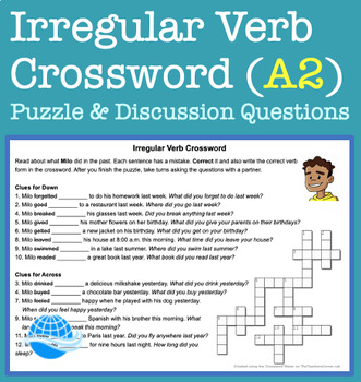 Preview of Past Tense Irregular Verb Crossword (A2)