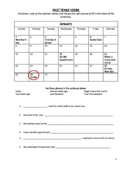 Preview of Past Tense Practice using a Calendar