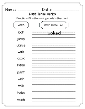 Preview of Past Tense Regular Verbs Worksheet