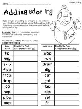 Past Tense Spelling Rules when Adding ed & ing 33 Suffix Printables