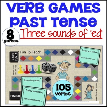 Preview of Verb Games - Regular Past Tense Verb Tense Activities for 3 Sounds of -ed - ESL