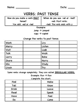Past Tense Verb Practice by Cindy Park | Teachers Pay Teachers