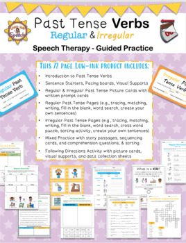 Preview of Past Tense Verbs (Regular &Irregular)-SPEECH therapy worksheet & activity packet