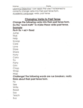 Preview of Past Tense Verbs Worksheet