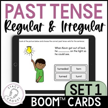 Preview of Regular and Irregular Past Tense Verbs Speech Therapy BOOM™ CARDS Context Set 1
