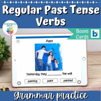 Preview of Past Tense Verbs -ed ending Boom Cards™ Speech Therapy Syntax Grammar Activity