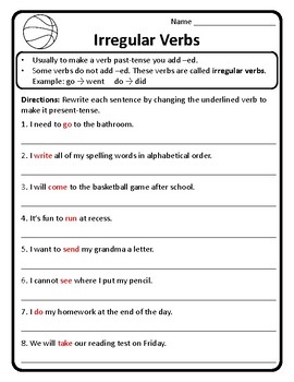verbs tense irregular worksheet past worksheets verb present practice activities grammar followers teacherspayteachers
