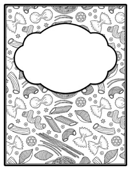 Preview of Pasta Binder Cover and Spines, Italian Coloring Pages, Back to School, Food