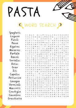 Pasta No Prep Word Search Puzzle Worksheet Activity Morning Work