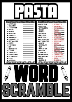 Pasta Word Scramble Puzzle No prep Activity Worksheets Morning Work by