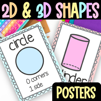 Preview of 2D and 3D Shape Posters Class Decor Pastel Kindergarten 1st Grade