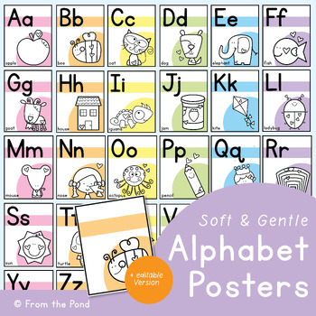 Preview of Pastel Alphabet Posters Editable Classroom Decor