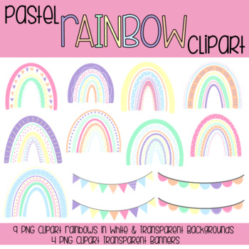 Preview of Pastel BOHO Rainbow Clipart | Transparent & White Background