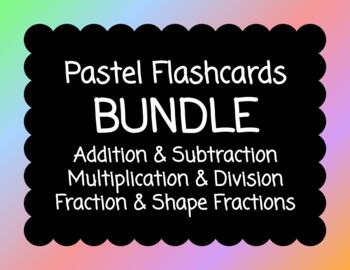 Preview of Pastel Basic Math Operations & Fractions Flashcards BUNDLE