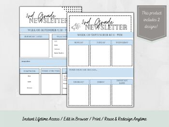 Preview of Pastel Blue Classroom Newsletters (Bundle 2 Designs) - Classroom Updates