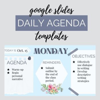 Preview of Pastel Blue Floral Daily Agenda Google Slides - Editable Templates