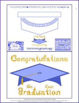 Preview of Pastel Blue Graduation Cap Party Hat Card Print Gold Congratulations Graduation