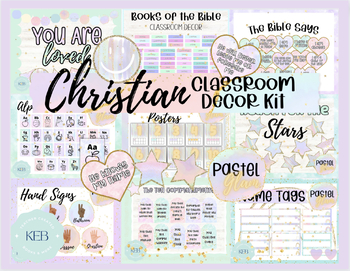 Preview of Pastel Christian Classroom Decor Kit Bundle