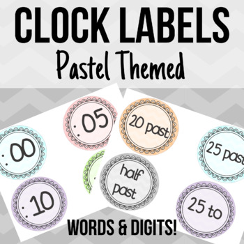 Preview of Pastel Clock Labels Telling Time Classroom Decor