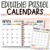Editable Monthly Calendars 2023-2025 Pastel Calming Colors