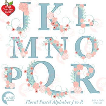 Pastel Floral Alphabet A to Z Clipart Pack, AMB-1437 to 1439 | TPT