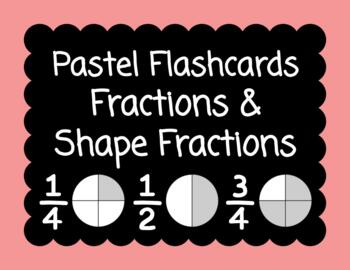 Preview of Pastel Fraction & Shape Fraction Flashcards (Up to Twentieths) BUNDLE