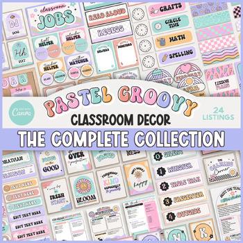 Preview of Pastel Groovy Classroom Decor Complete Collection Bundle