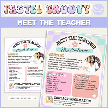Preview of Pastel Groovy Meet the Teacher Editable Template | Teacher Introduction