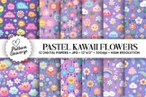 Pastel Kawaii Flowers Seamless Patterns