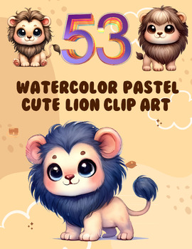 Preview of Pastel King: Watercolor Lion Clip Art Collection