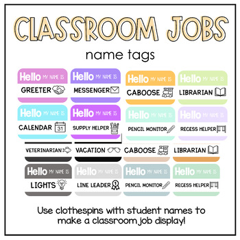 Preview of EDITABLE Pastel, Bright, Boho and B&W Name Tag Classroom Jobs (Hello My Name Is)