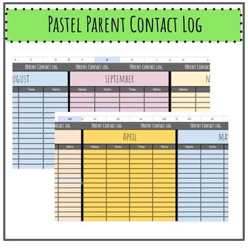 Preview of Pastel Parent Contact Log