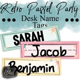 Pastel Party Retro EDITABLE Name Tags | Vintage Desk Name Tags