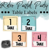Pastel Party Retro EDITABLE Table Number Labels | Vintage 