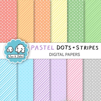 Preview of Pastel Polka Dot and Stripes Digital Papers, Spring & Easter Background Clipart