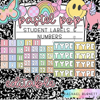 Preview of Pastel Pop Decor Bundle Student Labels and Numbers