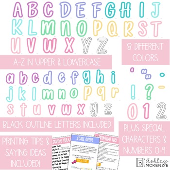 Solid Color Schemes Primary Font A-Z Bulletin Board Letters Bundle