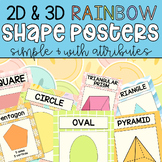 Pastel Rainbow 2D & 3D Shapes Posters Printable Classroom 