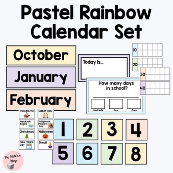 Preview of Pastel Rainbow Calendar & Days in School Set