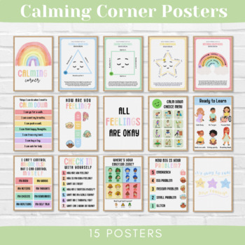 Preview of Pastel Rainbow Calming Corner Posters, SEL, Special Education