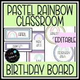 Pastel Rainbow Classroom Birthday Board Display | EDITABLE