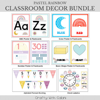 Alphabet Poster & Flashcards in Pastel Rainbow Theme - 100